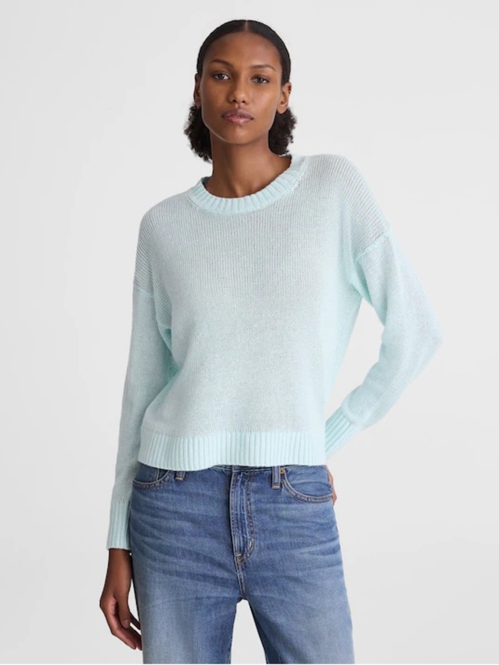 Madewell Linen Drop-Shoulder Sweater in Light Turquoise Blue Size Medium NWT